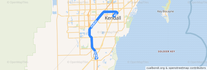 Mapa del recorrido MDT route 39 Express (via Turnpike) de la línea  en Miami-Dade County.