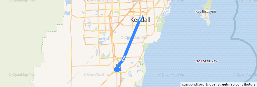 Mapa del recorrido MDT route 39 Express (via Transitway) de la línea  en Miami-Dade County.