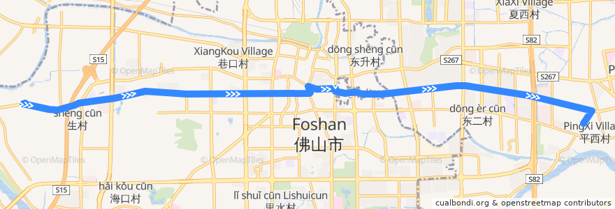 Mapa del recorrido G7路(张槎村头-聚龙村) de la línea  en Foshan.