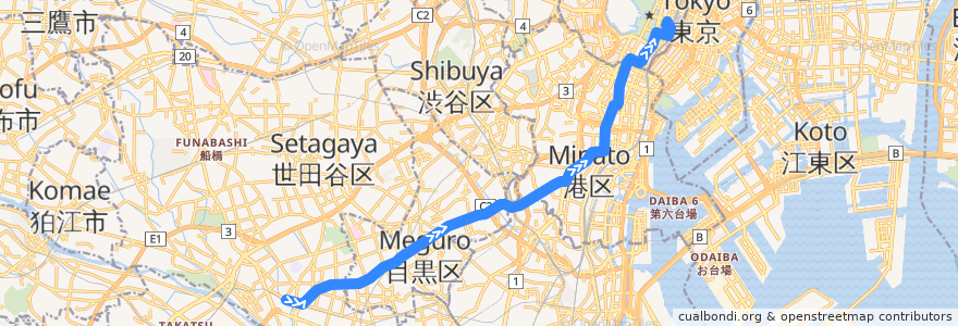 Mapa del recorrido 自由が丘線 de la línea  en 东京都/東京都.