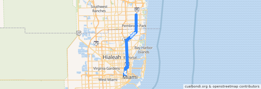 Mapa del recorrido MDT route 296 95 Express Sheridan Street to Civic Center de la línea  en فلوريدا.