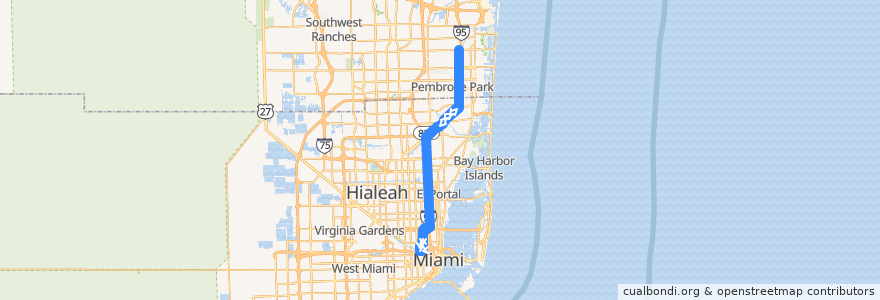 Mapa del recorrido MDT route 296 95 Express Sheridan Street to Civic Center de la línea  en Флорида.