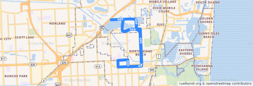 Mapa del recorrido MDT route 210 Skylake Circulator de la línea  en North Miami Beach.