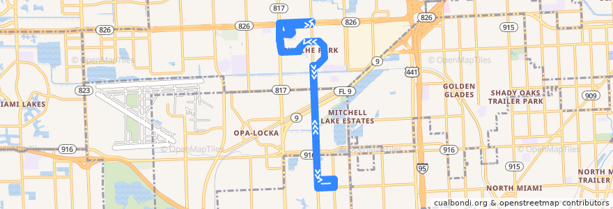 Mapa del recorrido MDT route 217 Bunche Park Circulator de la línea  en 마이애미데이드 군.