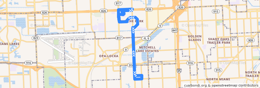 Mapa del recorrido MDT route 217 Bunche Park Circulator de la línea  en شهرستان میامی-دید، فلوریدا.