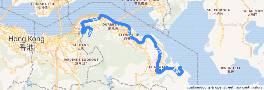 Mapa del recorrido 城巴85P線 Citybus 85P (寶馬山 Braemar Hill → 小西灣（藍灣半島） Siu Sai Wan (Island Resort)) de la línea  en 東區 Eastern District.