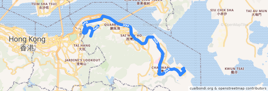 Mapa del recorrido 城巴85P線 Citybus 85P (小西灣（藍灣半島） Siu Sai Wan (Island Resort) → 寶馬山 Braemar Hill) de la línea  en 東區 Eastern District.