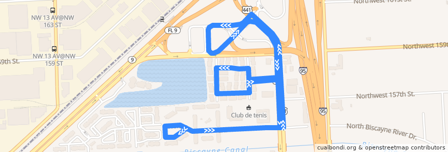 Mapa del recorrido MDT route 155 Biscayne Gardens Circulator de la línea  en マイアミ・デイド郡.