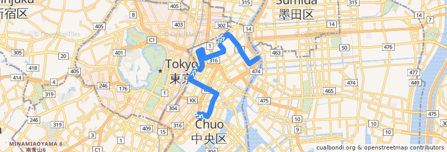 Mapa del recorrido 江戸バス (北循環) de la línea  en Tokyo.