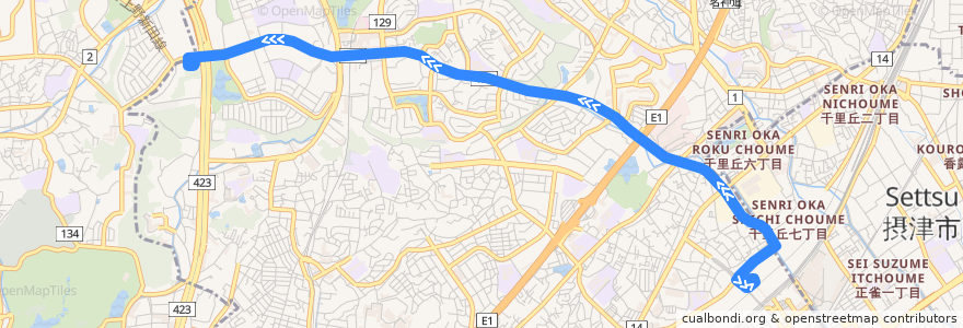 Mapa del recorrido 11: JR岸辺北口→桃山台駅前 de la línea  en Präfektur Osaka.