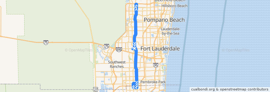 Mapa del recorrido BCT 2 de la línea  en Broward County.