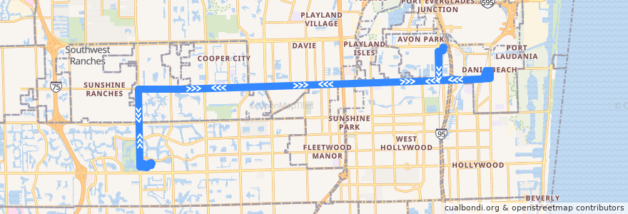 Mapa del recorrido BCT 16 de la línea  en Broward County.