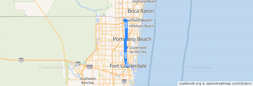 Mapa del recorrido BCT 14 de la línea  en Broward County.