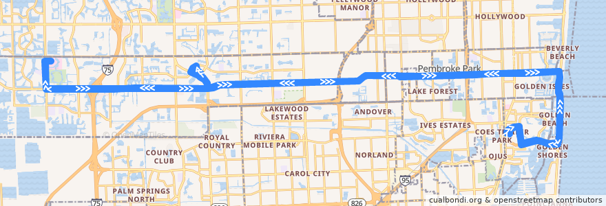 Mapa del recorrido BCT 28 de la línea  en Broward County.