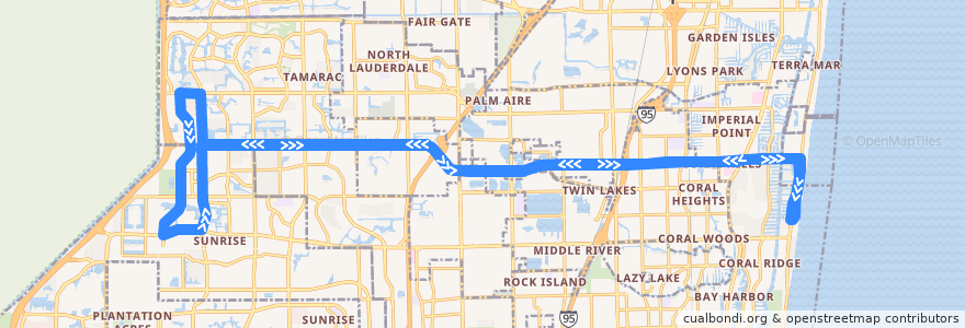 Mapa del recorrido BCT 55 de la línea  en Broward County.