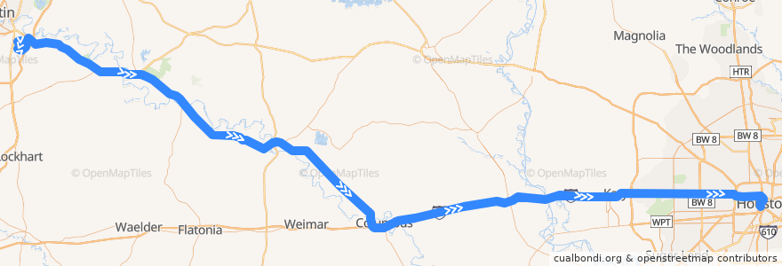 Mapa del recorrido Flixbus 2271: Austin => Houston de la línea  en 텍사스.