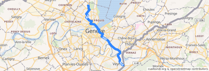 Mapa del recorrido Bus 8: Veyrier-Douane → Appia de la línea  en Genève.