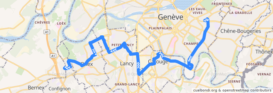 Mapa del recorrido Bus 21: Gare des Eaux-Vives → Cressy de la línea  en Женева.