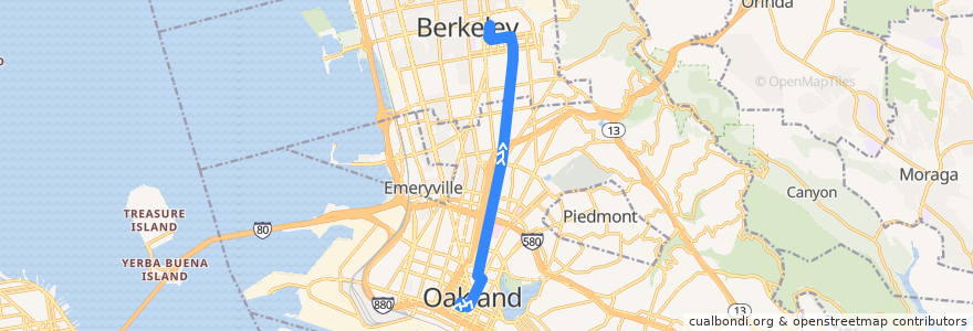 Mapa del recorrido AC Transit 6: Downtown Oakland => Downtown Berkeley de la línea  en مقاطعة ألاميدا (كاليفورنيا).