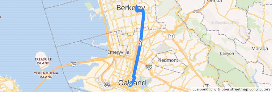 Mapa del recorrido AC Transit 6: Downtown Oakland => Downtown Berkeley de la línea  en 阿拉梅达县/阿拉米達縣/阿拉米達郡.