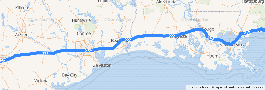 Mapa del recorrido Flixbus 2210: San Antonio => Biloxi de la línea  en Estados Unidos da América.