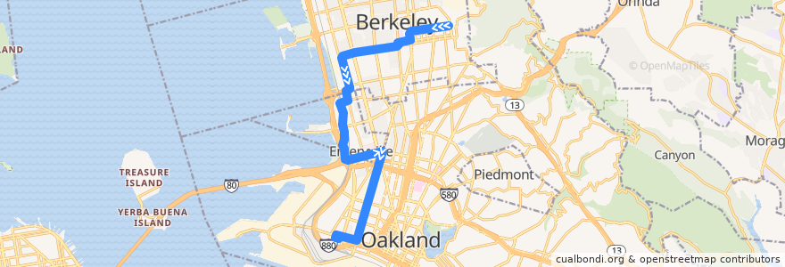 Mapa del recorrido AC Transit 36: U.C. Campus => West Oakland BART de la línea  en Condado de Alameda.