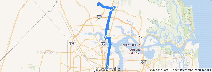 Mapa del recorrido JTA 1A North Main/Airport de la línea  en Jacksonville.