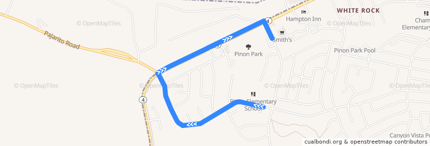 Mapa del recorrido Route 2T: White Rock via Truck Route Outbound First Trip de la línea  en Los Alamos County.