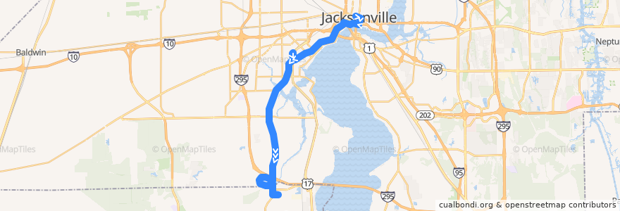 Mapa del recorrido JTA 5A Park-Blanding/Orange Park de la línea  en ジャクソンビル.