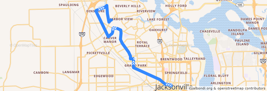 Mapa del recorrido JTA 4A Kings Road/Soutel Transit Hub de la línea  en Jacksonville.