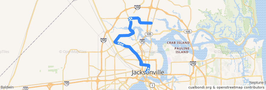 Mapa del recorrido JTA 3B Moncrief/Dunn Avenue de la línea  en 잭슨빌.