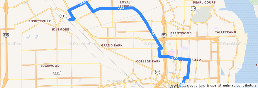 Mapa del recorrido JTA 3A Moncrief/Amtrak de la línea  en جاكسونفيل.