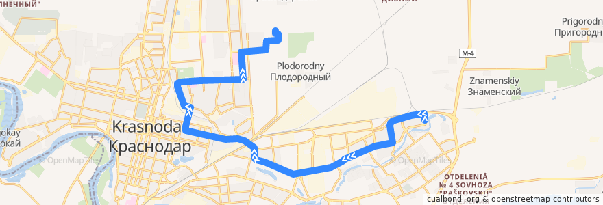 Mapa del recorrido Автобус №25: Комсомольский микрорайон => Микрорайон "Губернский" de la línea  en городской округ Краснодар.