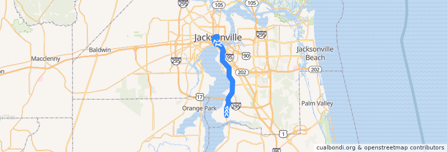 Mapa del recorrido JTA 17 St. Augustine Road/San Jose (northbound) de la línea  en Джэксонвилл.