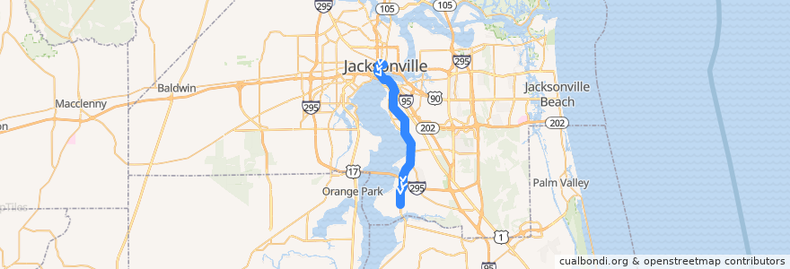 Mapa del recorrido JTA 17 St. Augustine Road/San Jose (southbound) de la línea  en Jacksonville.
