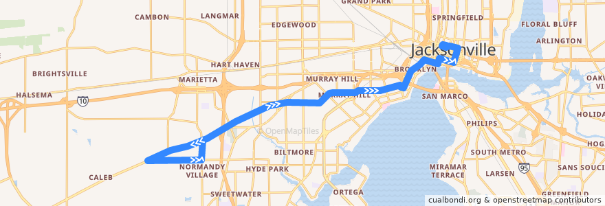 Mapa del recorrido JTA 15 Post/Normandy (eastbound) de la línea  en Jacksonville.