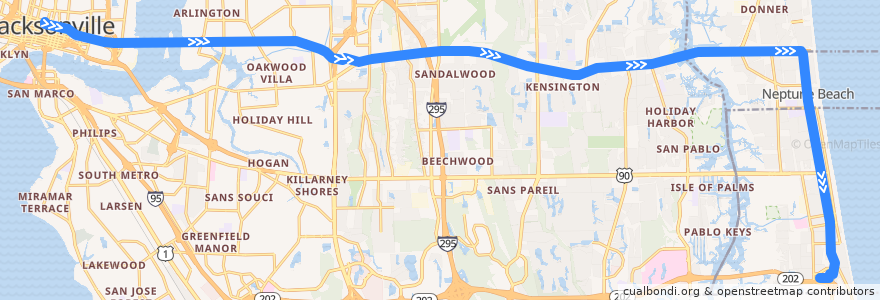 Mapa del recorrido JTA 10B Atlantic de la línea  en Duval County.