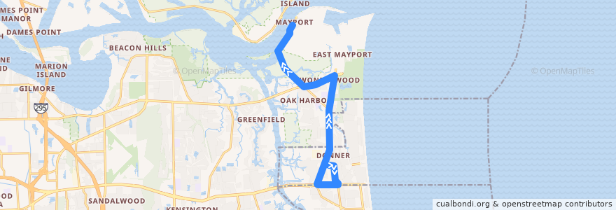 Mapa del recorrido JTA 24 Mayport (northbound) de la línea  en Duval County.