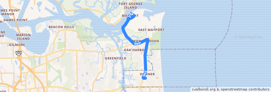 Mapa del recorrido JTA 24 Mayport (southbound) de la línea  en Duval County.