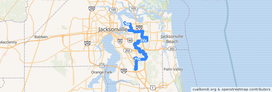 Mapa del recorrido JTA 23 Townsend/Southside (southbound) de la línea  en Jacksonville.