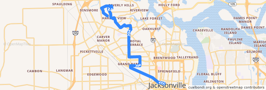 Mapa del recorrido JTA 22 Avenue B (northbound) de la línea  en Джэксонвилл.