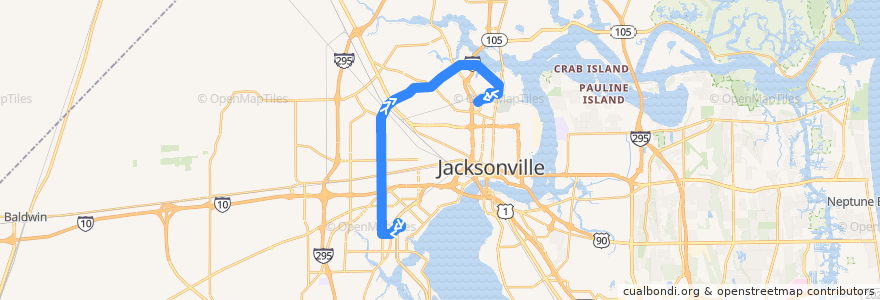 Mapa del recorrido JTA 51 Edgewood (northbound) de la línea  en ジャクソンビル.