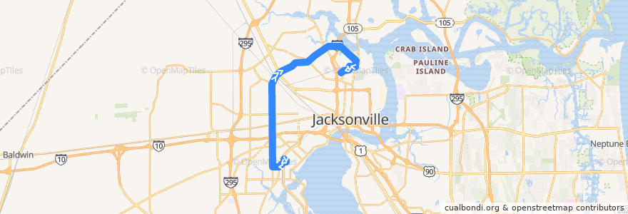 Mapa del recorrido JTA 51 Edgewood (northbound) de la línea  en جکسون‌ویل.
