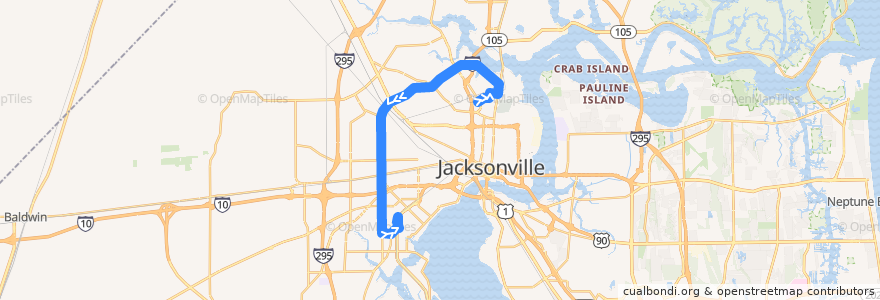 Mapa del recorrido JTA 51 Edgewood (southbound) de la línea  en جکسون‌ویل.