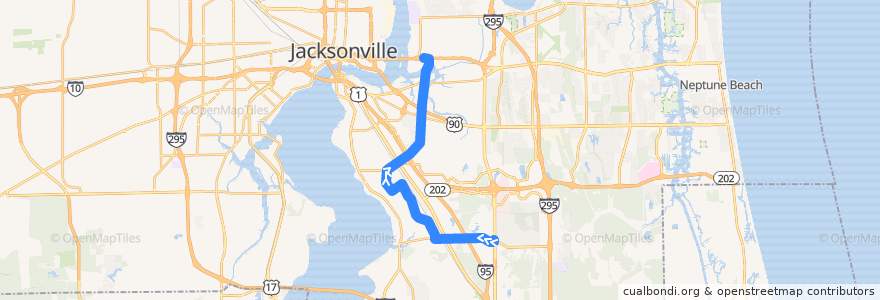 Mapa del recorrido JTA 50B University/Arlington & Cesery de la línea  en Jacksonville.