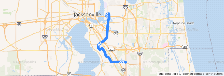 Mapa del recorrido JTA 50B University/Baymeadows de la línea  en Jacksonville.