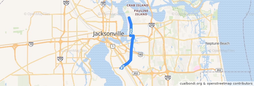 Mapa del recorrido JTA 50A University/University Club de la línea  en 잭슨빌.