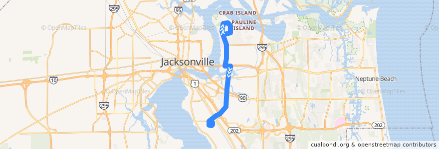 Mapa del recorrido JTA 50A University/St. Augustine de la línea  en جکسون‌ویل.