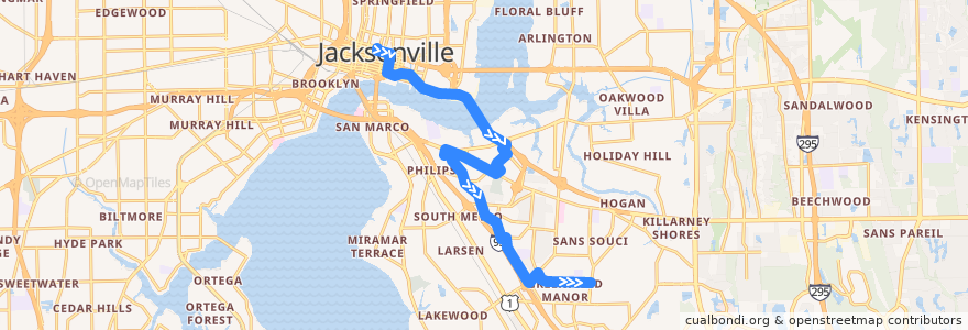 Mapa del recorrido JTA 33 Spring Park/Art Museum (southbound) de la línea  en Jacksonville.