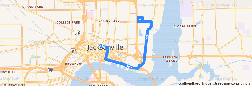 Mapa del recorrido JTA 31 Talleyrand (northbound) de la línea  en جکسون‌ویل.